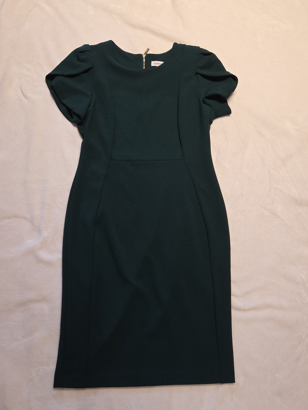 Calvin Klein Dark Green Puff-Sleeve Sheath Dress